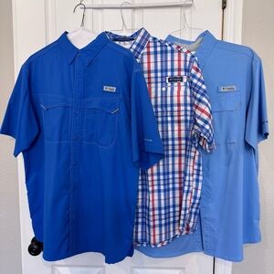 3 Columbia Men's Casual Blue and Plaid Button Down Fishing Shirts